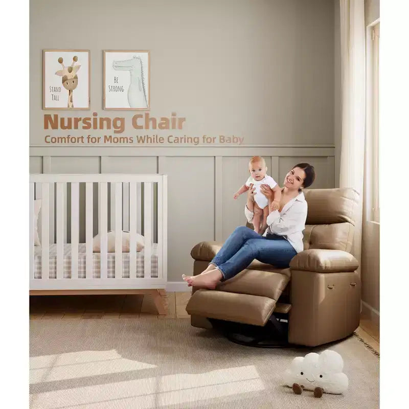 Fauteuil inclinable manuel en cuir PU, fauteuil à bascule pivotant à 306 degrés avec poches latérales, fauteuil inclinable moderne pour une personne, beige