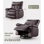 Fauteuil inclinable manuel en cuir PU, fauteuil à bascule pivotant à 306 degrés avec poches latérales, fauteuil inclinable moderne pour une personne, beige