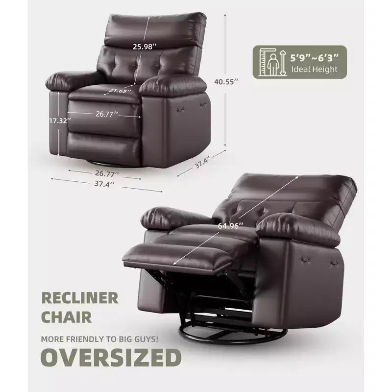Fauteuil inclinable manuel en cuir PU, fauteuil à bascule pivotant à 306 degrés avec poches latérales, fauteuil inclinable moderne pour une personne, beige