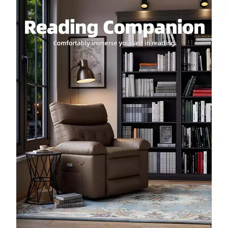 Fauteuil inclinable manuel en cuir PU, fauteuil à bascule pivotant à 306 degrés avec poches latérales, fauteuil inclinable moderne pour une personne, beige
