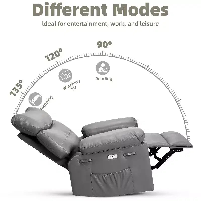 Fauteuil inclinable manuel en cuir PU, fauteuil à bascule pivotant à 306 degrés avec poches latérales, fauteuil inclinable moderne pour une personne, beige