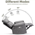 Fauteuil inclinable manuel en cuir PU, fauteuil à bascule pivotant à 306 degrés avec poches latérales, fauteuil inclinable moderne pour une personne, beige