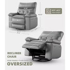 Fauteuil inclinable manuel en cuir PU, fauteuil à bascule pivotant à 306 degrés avec poches latérales, fauteuil inclinable moderne pour une personne, beige