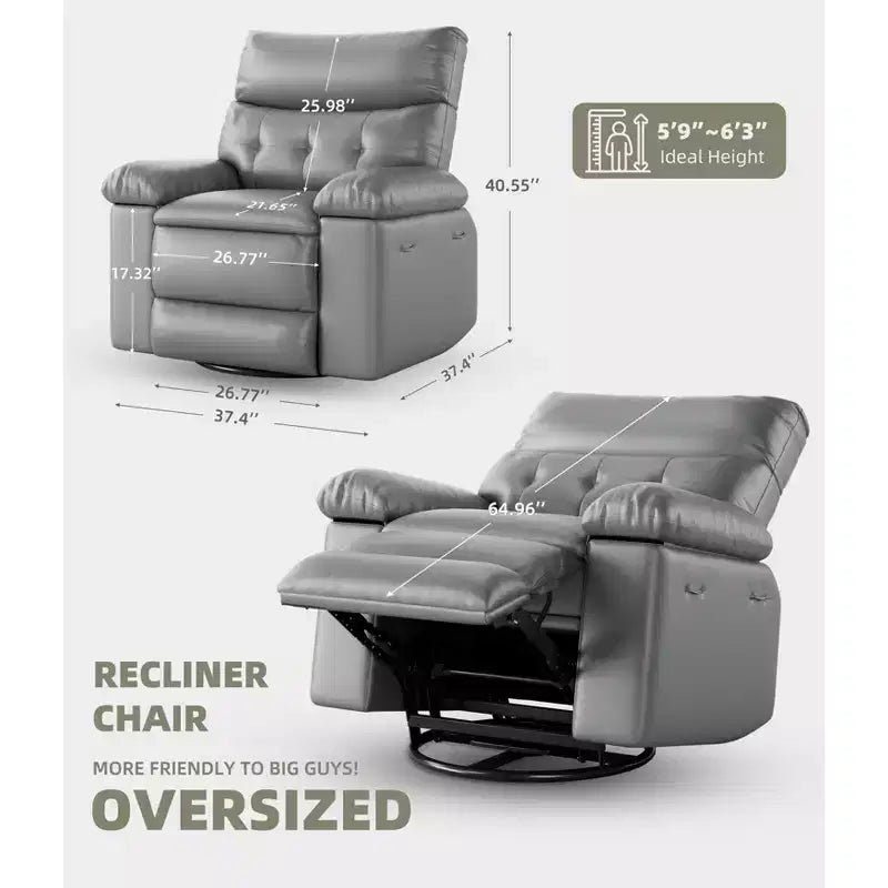 Fauteuil inclinable manuel en cuir PU, fauteuil à bascule pivotant à 306 degrés avec poches latérales, fauteuil inclinable moderne pour une personne, beige