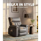 Fauteuil inclinable manuel en cuir PU, fauteuil à bascule pivotant à 306 degrés avec poches latérales, fauteuil inclinable moderne pour une personne, beige
