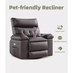 PU Leather Manual Recliner, 360 Degree Rotating Adult Rocking Chair with Side Pockets, Modern Single Sofa Recliner, Beige