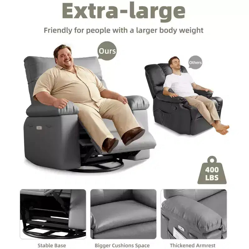 Fauteuil inclinable manuel en cuir PU, fauteuil à bascule pivotant à 306 degrés avec poches latérales, fauteuil inclinable moderne pour une personne, beige