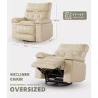 Fauteuil inclinable manuel en cuir PU, fauteuil à bascule pivotant à 306 degrés avec poches latérales, fauteuil inclinable moderne pour une personne, beige