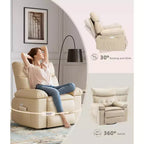 Fauteuil inclinable manuel en cuir PU, fauteuil à bascule pivotant à 306 degrés avec poches latérales, fauteuil inclinable moderne pour une personne, beige