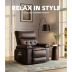 Fauteuil inclinable manuel en cuir PU, fauteuil à bascule pivotant à 306 degrés avec poches latérales, fauteuil inclinable moderne pour une personne, beige