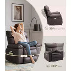 Fauteuil inclinable manuel en cuir PU, fauteuil à bascule pivotant à 306 degrés avec poches latérales, fauteuil inclinable moderne pour une personne, beige
