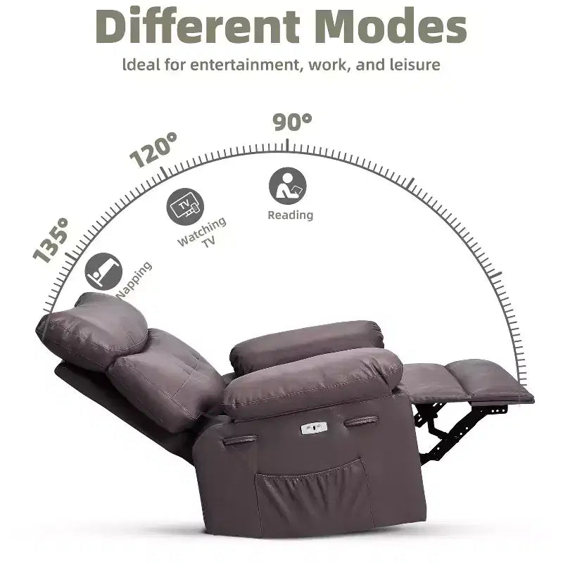 Fauteuil inclinable manuel en cuir PU, fauteuil à bascule pivotant à 306 degrés avec poches latérales, fauteuil inclinable moderne pour une personne, beige