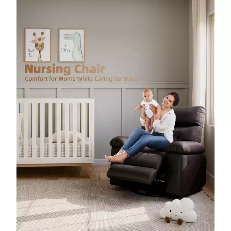 Fauteuil inclinable manuel en cuir PU, fauteuil à bascule pivotant à 306 degrés avec poches latérales, fauteuil inclinable moderne pour une personne, beige