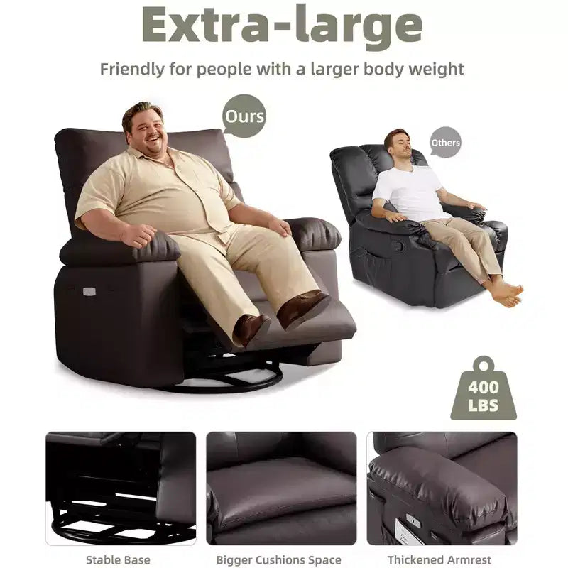 Fauteuil inclinable manuel en cuir PU, fauteuil à bascule pivotant à 306 degrés avec poches latérales, fauteuil inclinable moderne pour une personne, beige