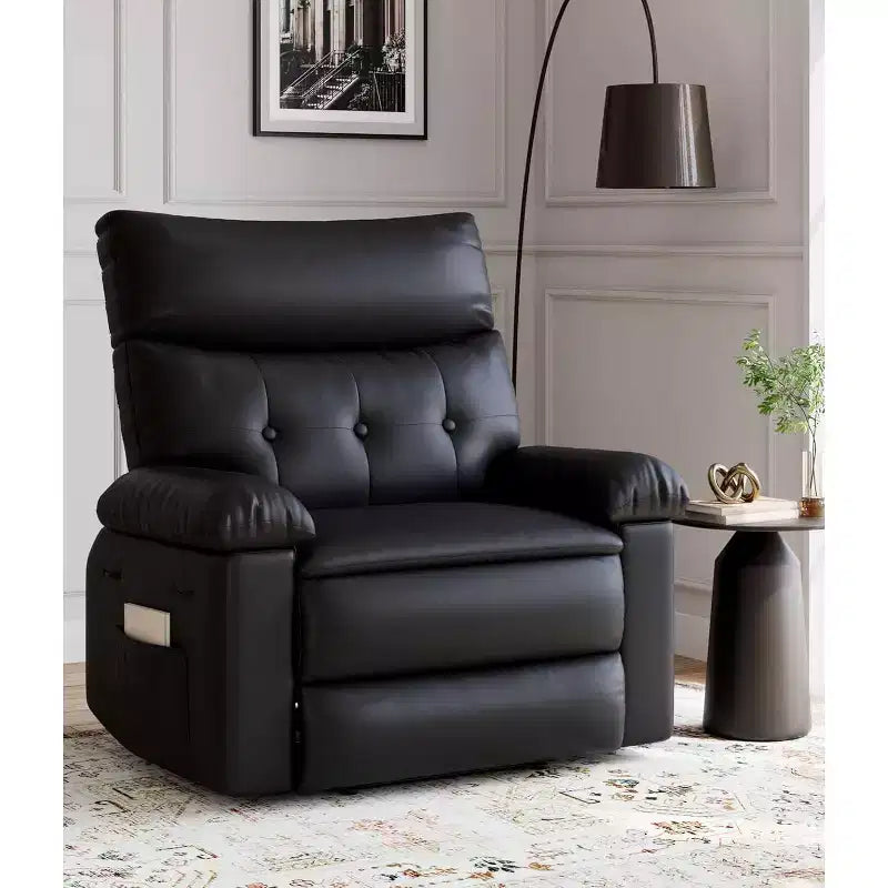 Fauteuil inclinable manuel en cuir PU, fauteuil à bascule pivotant à 306 degrés avec poches latérales, fauteuil inclinable moderne pour une personne, beige