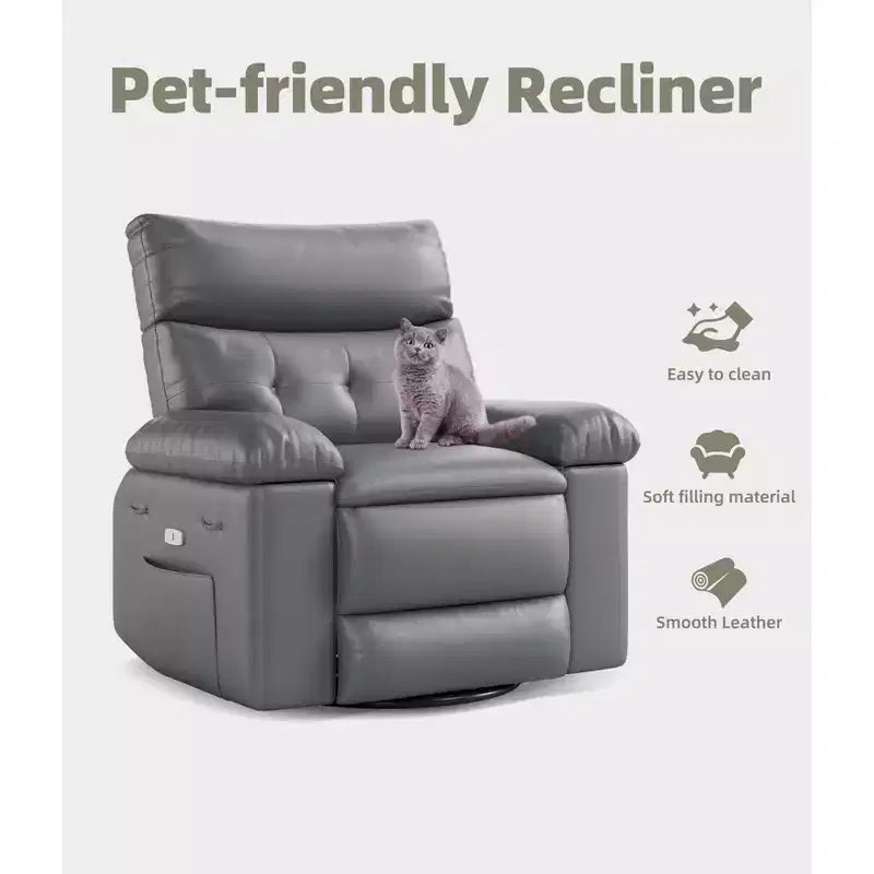 Fauteuil inclinable manuel en cuir PU, fauteuil à bascule pivotant à 306 degrés avec poches latérales, fauteuil inclinable moderne pour une personne, beige