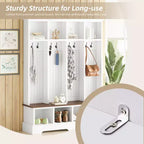 Porte-manteau mural Whisen avec 8 crochets, banc d'entrée avec compartiments ouverts, portemanteau et étagère à chaussures 3-en-1 en bois