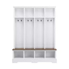 Porte-manteau mural Whisen avec 8 crochets, banc d'entrée avec compartiments ouverts, portemanteau et étagère à chaussures 3-en-1 en bois