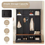 Porte-manteau mural Whisen avec 8 crochets, banc d'entrée avec compartiments ouverts, portemanteau et étagère à chaussures 3-en-1 en bois