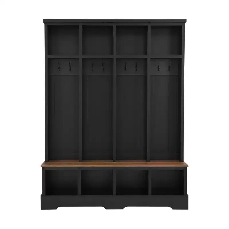 Porte-manteau mural Whisen avec 8 crochets, banc d'entrée avec compartiments ouverts, portemanteau et étagère à chaussures 3-en-1 en bois