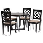 Ensemble de salle à manger 5 pièces Baxton Studio Selby en tissu sable moderne et bois marron foncé