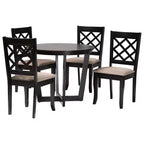 Ensemble de salle à manger 5 pièces Baxton Studio Selby en tissu sable moderne et bois marron foncé