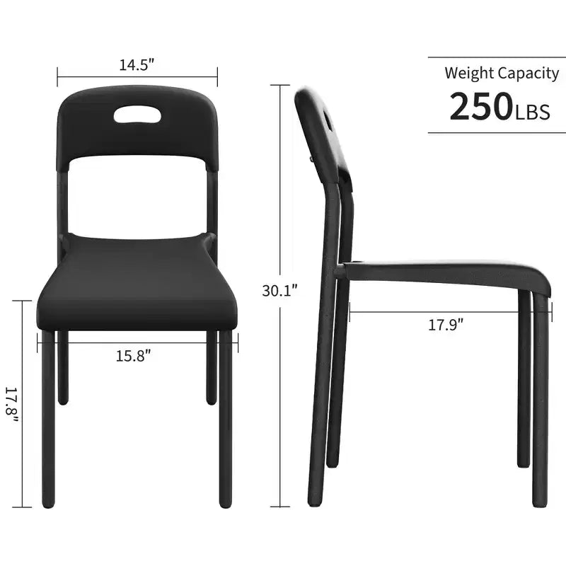 Chaises de salle à manger empilables en plastique avec pieds en métal pour salle de conférence, bureau, table de salle à manger, montage facile, résistant aux taches, utilisation intérieure et extérieure