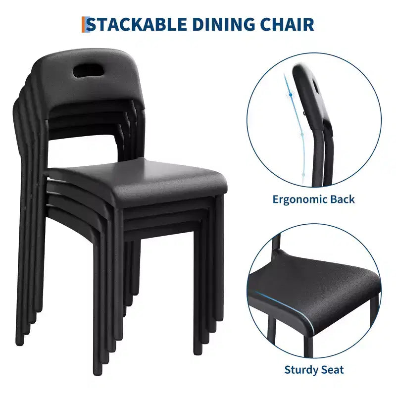 Chaises de salle à manger empilables en plastique avec pieds en métal pour salle de conférence, bureau, table de salle à manger, montage facile, résistant aux taches, utilisation intérieure et extérieure