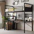 Twin Metal Loft Bed with Desk and Shelves for Teens Adult, Loft Bed Frame with Built-in Ladders, Space-Saving, Safety Guard & Ladder, Noise Free