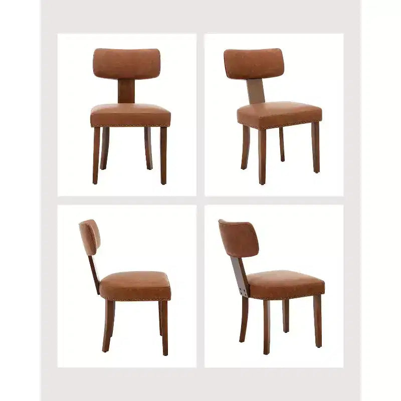 Lot de 2 chaises de salle à manger avec cadre en bois massif et revêtement en cuir, capacité de poids de 120 kg, facile à nettoyer pour la salle à manger