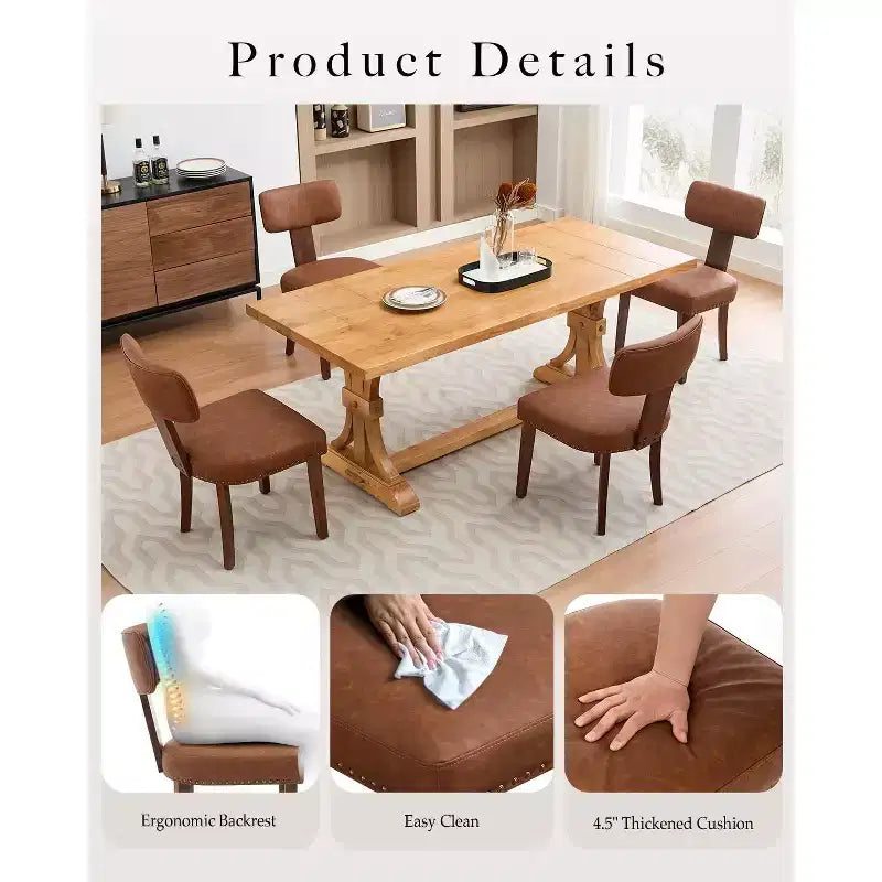 Lot de 2 chaises de salle à manger avec cadre en bois massif et revêtement en cuir, capacité de poids de 120 kg, facile à nettoyer pour la salle à manger