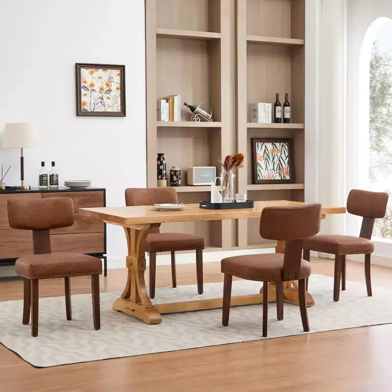 Lot de 2 chaises de salle à manger avec cadre en bois massif et revêtement en cuir, capacité de poids de 120 kg, facile à nettoyer pour la salle à manger
