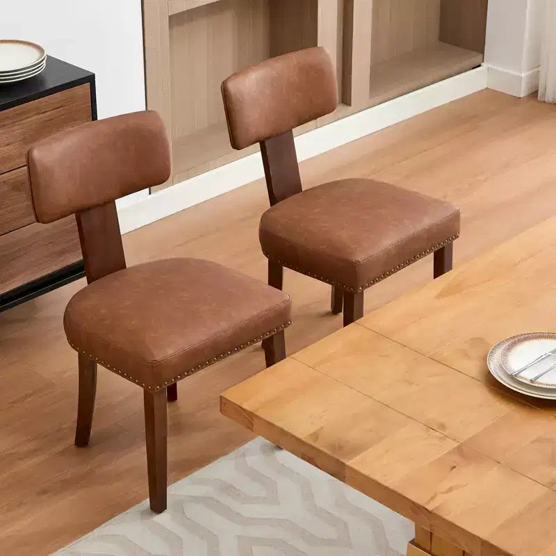 Lot de 2 chaises de salle à manger avec cadre en bois massif et revêtement en cuir, capacité de poids de 120 kg, facile à nettoyer pour la salle à manger