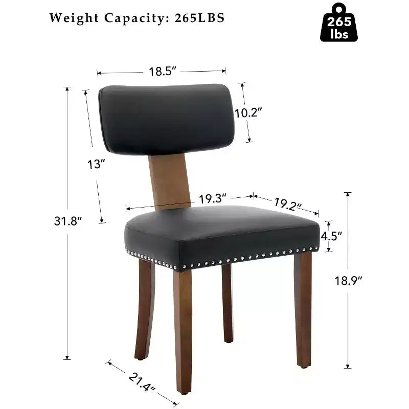 Lot de 2 chaises de salle à manger avec cadre en bois massif et revêtement en cuir, capacité de poids de 120 kg, facile à nettoyer pour la salle à manger