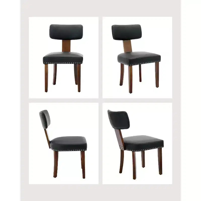 Lot de 2 chaises de salle à manger avec cadre en bois massif et revêtement en cuir, capacité de poids de 120 kg, facile à nettoyer pour la salle à manger