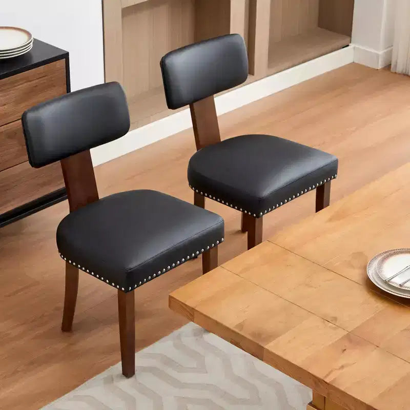 Lot de 2 chaises de salle à manger avec cadre en bois massif et revêtement en cuir, capacité de poids de 120 kg, facile à nettoyer pour la salle à manger