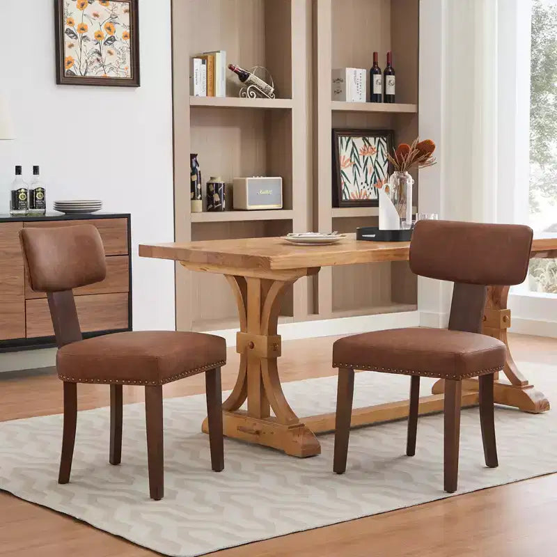 Lot de 2 chaises de salle à manger avec cadre en bois massif et revêtement en cuir, capacité de poids de 120 kg, facile à nettoyer pour la salle à manger