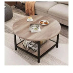 Table basse ronde moderne à 2 niveaux avec étagère de rangement ouverte en bois pour salon, bureau à domicile