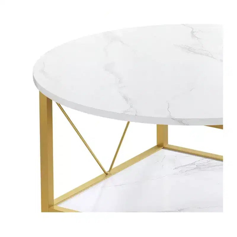 Table basse ronde moderne à 2 niveaux avec étagère de rangement ouverte en bois pour salon, bureau à domicile