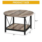 Table basse ronde moderne à 2 niveaux avec étagère de rangement ouverte en bois pour salon, bureau à domicile