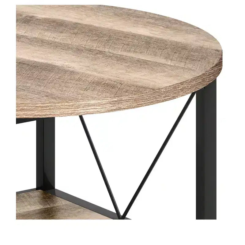 Table basse ronde moderne à 2 niveaux avec étagère de rangement ouverte en bois pour salon, bureau à domicile