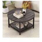 2-Tier Modern Round Coffee Table With Storage Open Shelf Wood Center Coffee For Home Office Living Room