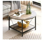 Table basse ronde moderne à 2 niveaux avec étagère de rangement ouverte en bois pour salon, bureau à domicile