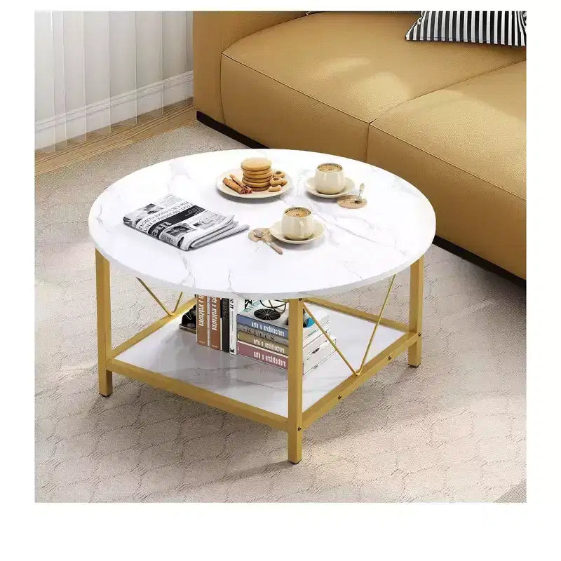 Table basse ronde moderne à 2 niveaux avec étagère de rangement ouverte en bois pour salon, bureau à domicile