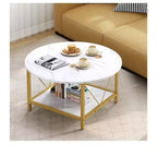 Table basse ronde moderne à 2 niveaux avec étagère de rangement ouverte en bois pour salon, bureau à domicile
