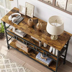 Console industrielle 43" à 3 niveaux, table d'entrée étroite et table de canapé avec étagères, design peu encombrant pour couloir, salon, petits espaces