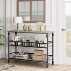 Console industrielle 43" à 3 niveaux, table d'entrée étroite et table de canapé avec étagères, design peu encombrant pour couloir, salon, petits espaces