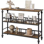 Console industrielle 43" à 3 niveaux, table d'entrée étroite et table de canapé avec étagères, design peu encombrant pour couloir, salon, petits espaces