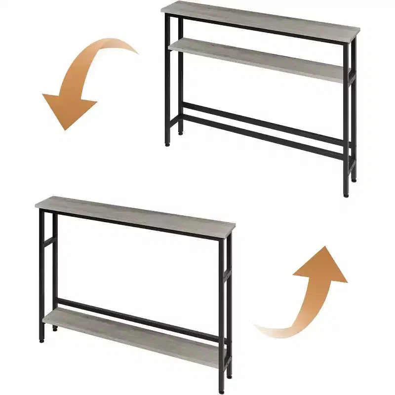 Table console Slim 5.9, table console étroite à 2 niveaux avec étagère réglable, design peu encombrant pour le salon, l'entrée, le couloir et le foyer