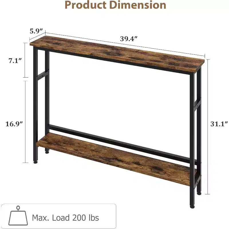 Table console Slim 5.9, table console étroite à 2 niveaux avec étagère réglable, design peu encombrant pour le salon, l'entrée, le couloir et le foyer
